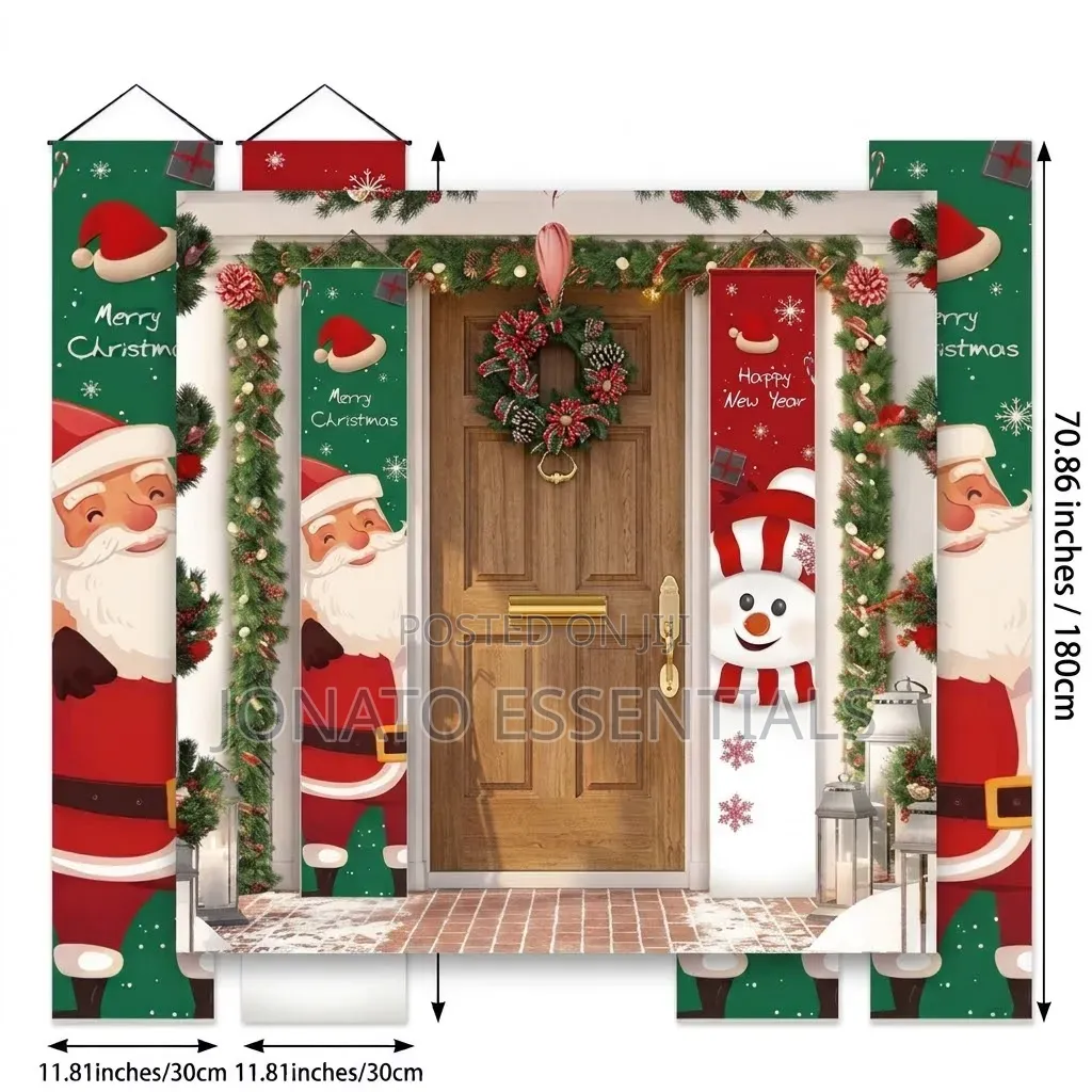2 PCS Christmas Door Banners Merry Christmas New Year Decorations