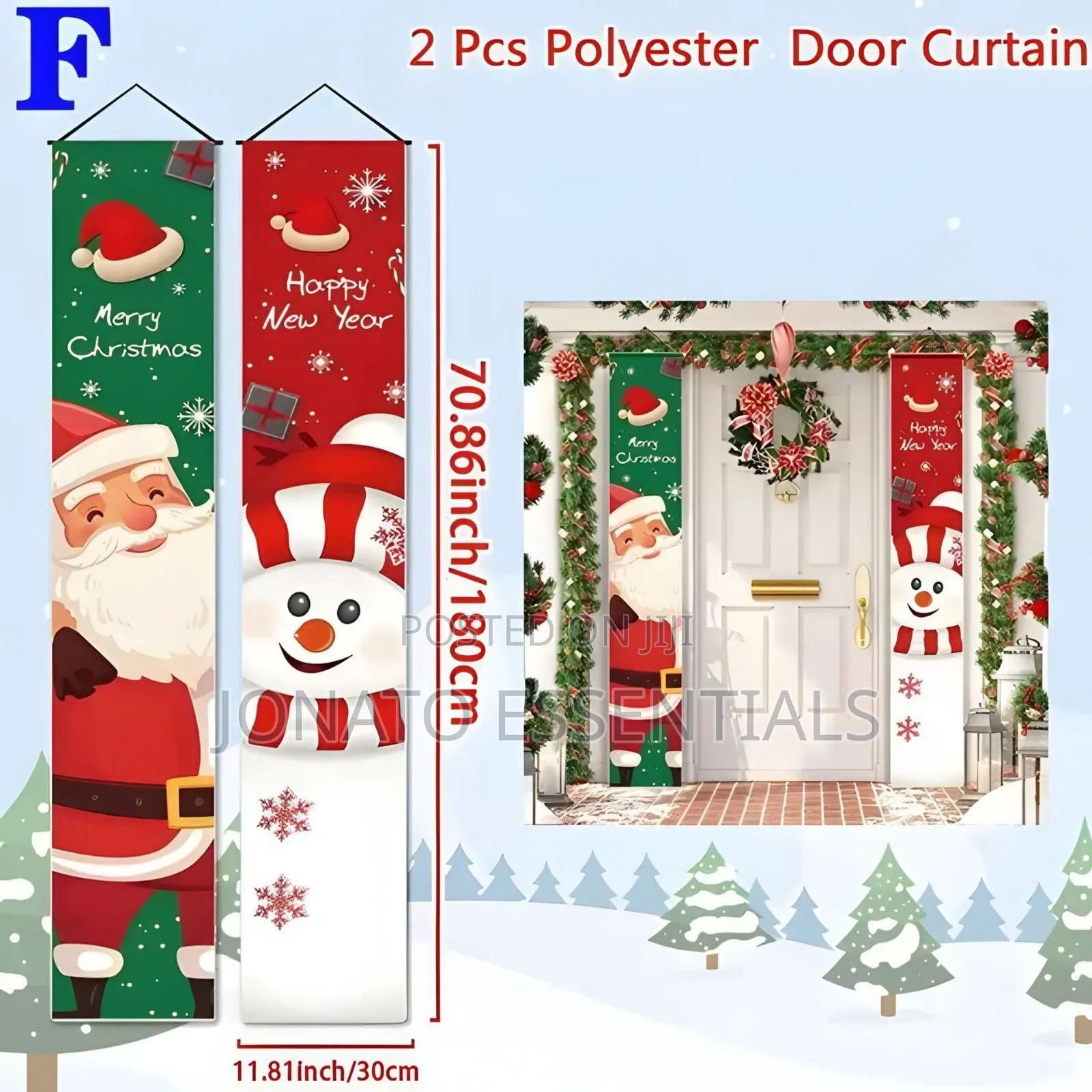 2 PCS Christmas Door Banners Merry Christmas New Year Decorations