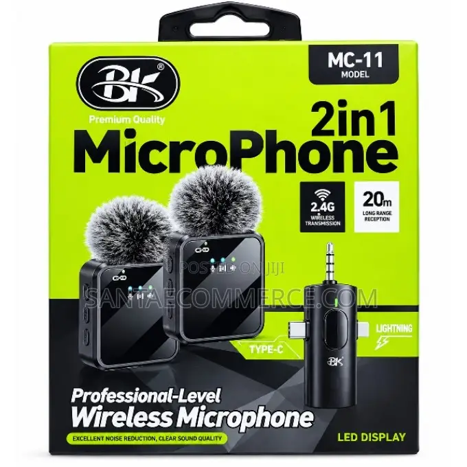 BK MC-11 2-in-1 Wireless Lavalier Microphone – 2.4G Profession