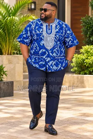 Quality Blue Print African Casual Men Shirt