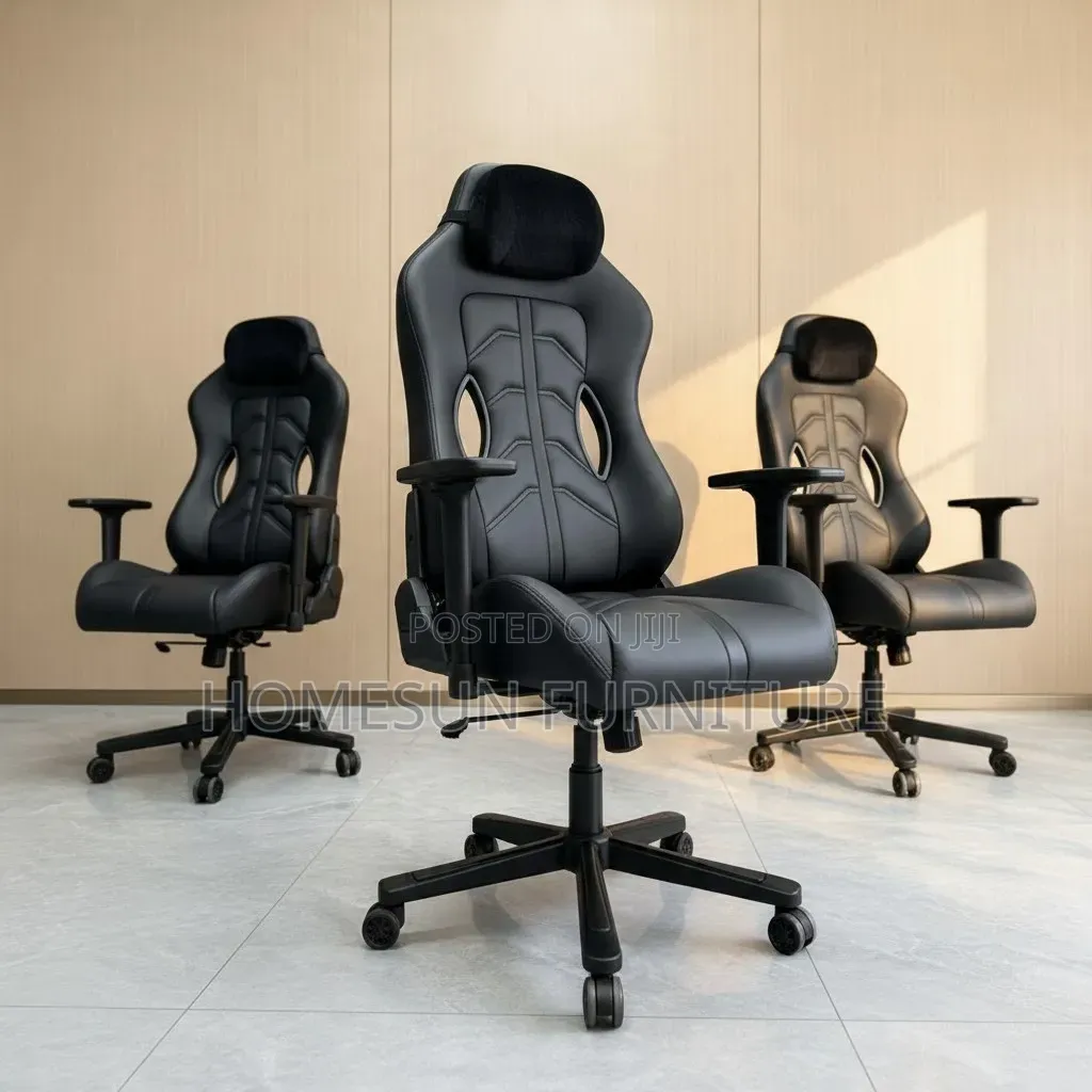 Office Chair – Black High-Back Gaming Chair With Headrest
