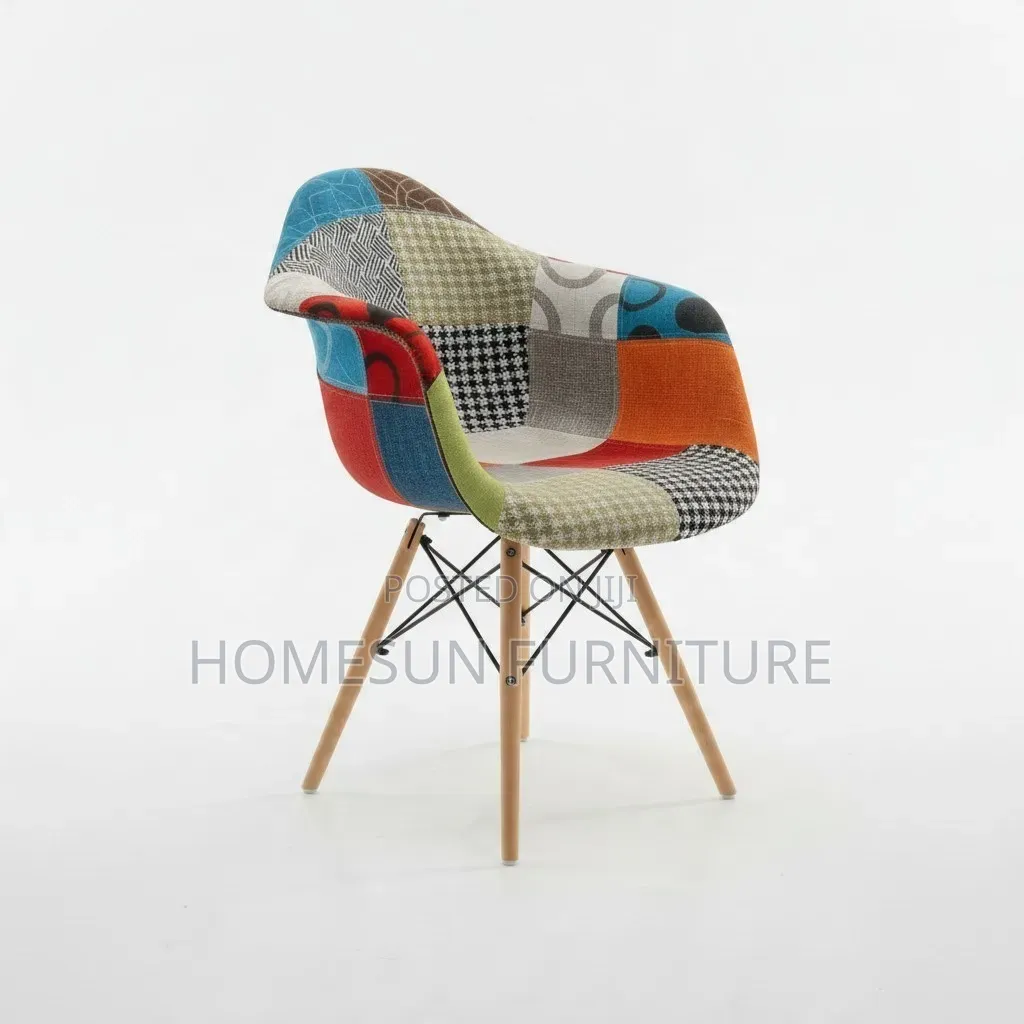 Dining Chair – Multicolour Patchwork With Wooden Legs
