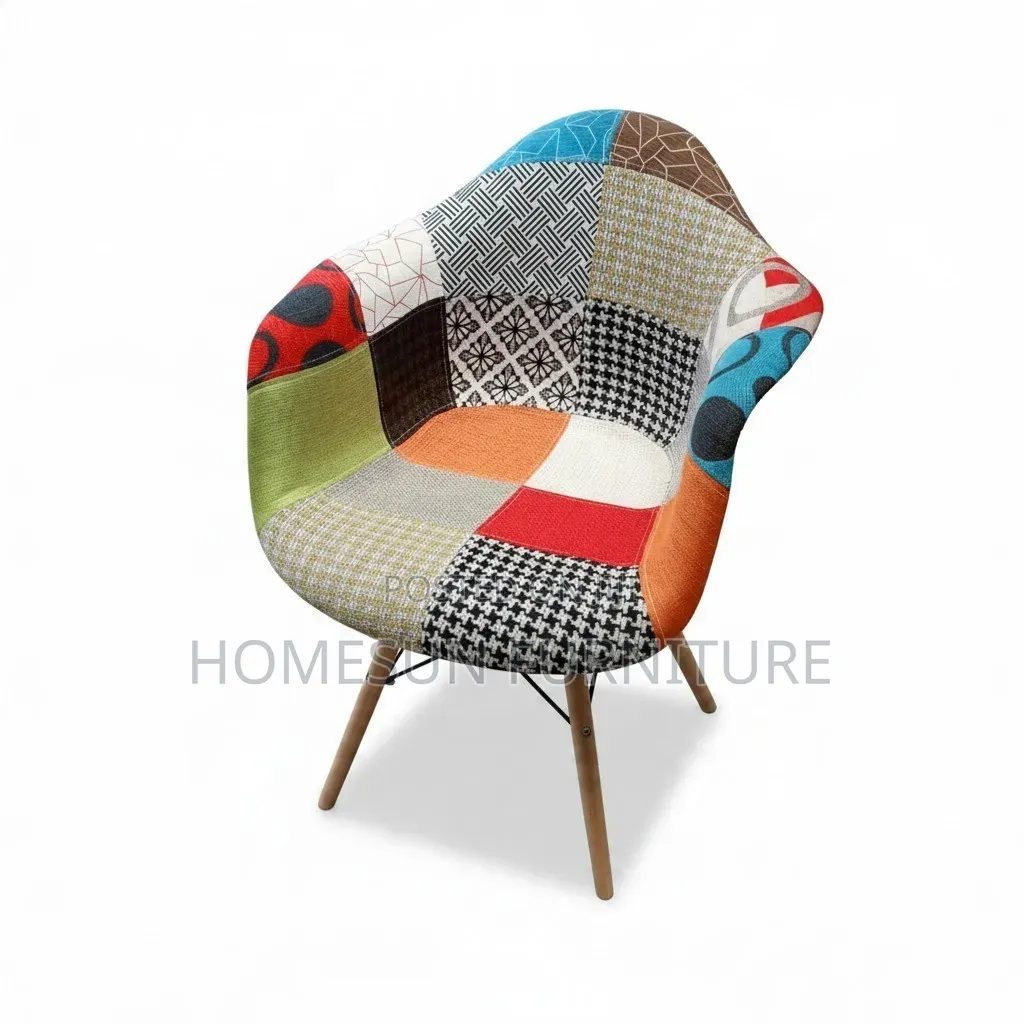 Dining Chair – Multicolour Patchwork With Wooden Legs