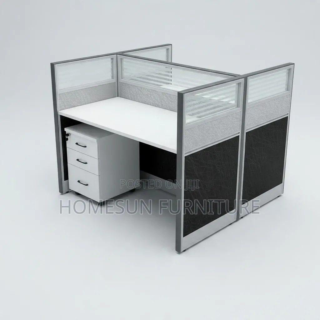 2 Way Office Desk – Compact Cubicle With 3-Drawer Cabinet