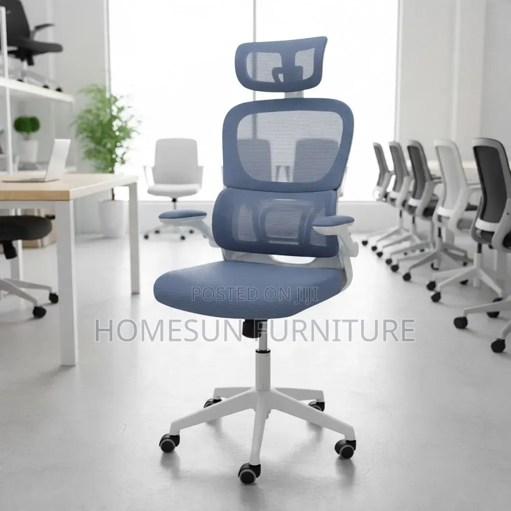 Office Chair – Gray Ergonomic Chair With Headrest