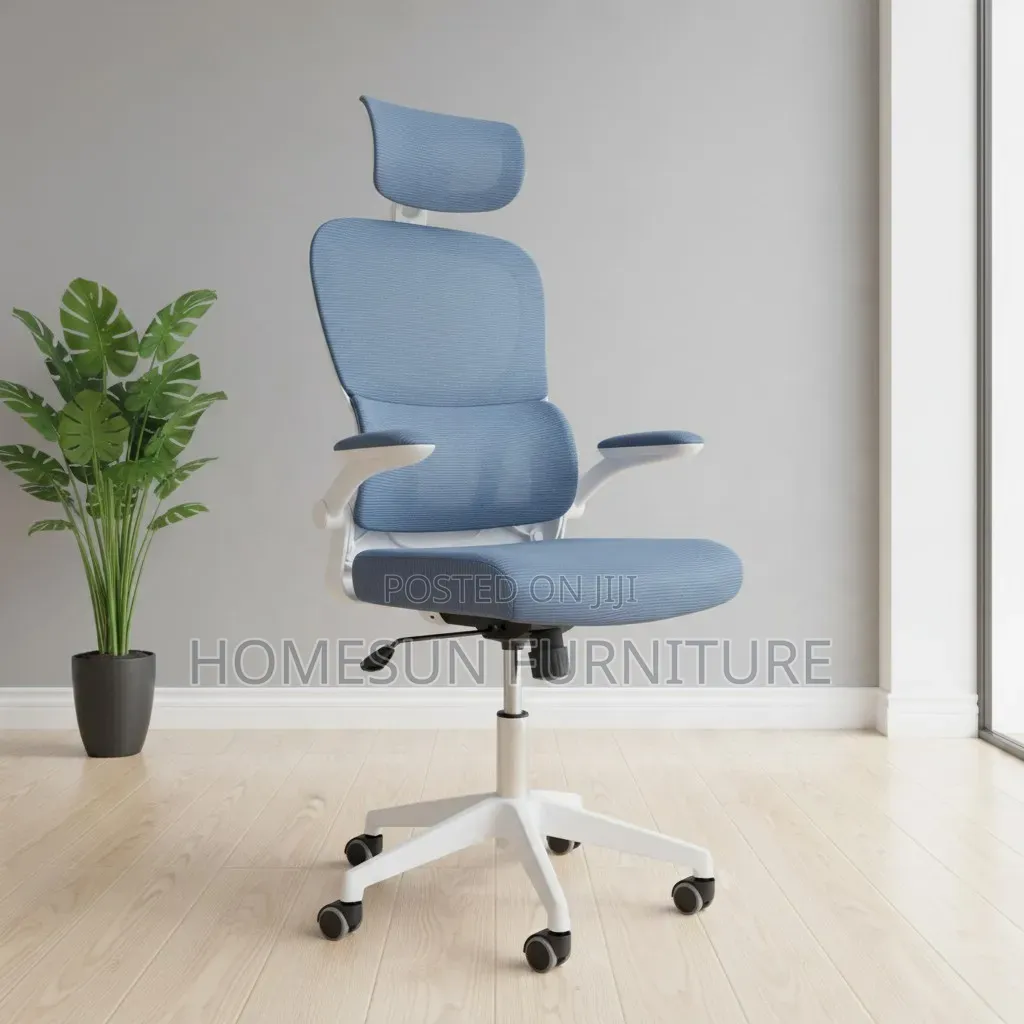Office Chair – Gray Ergonomic Chair With Headrest
