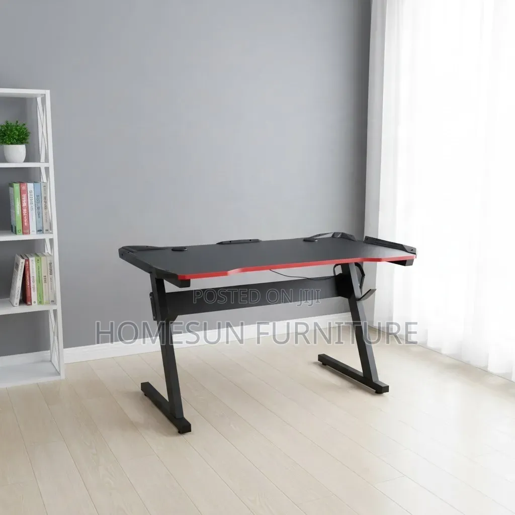 Gaming Desk – Black Table With Red Edge Trim