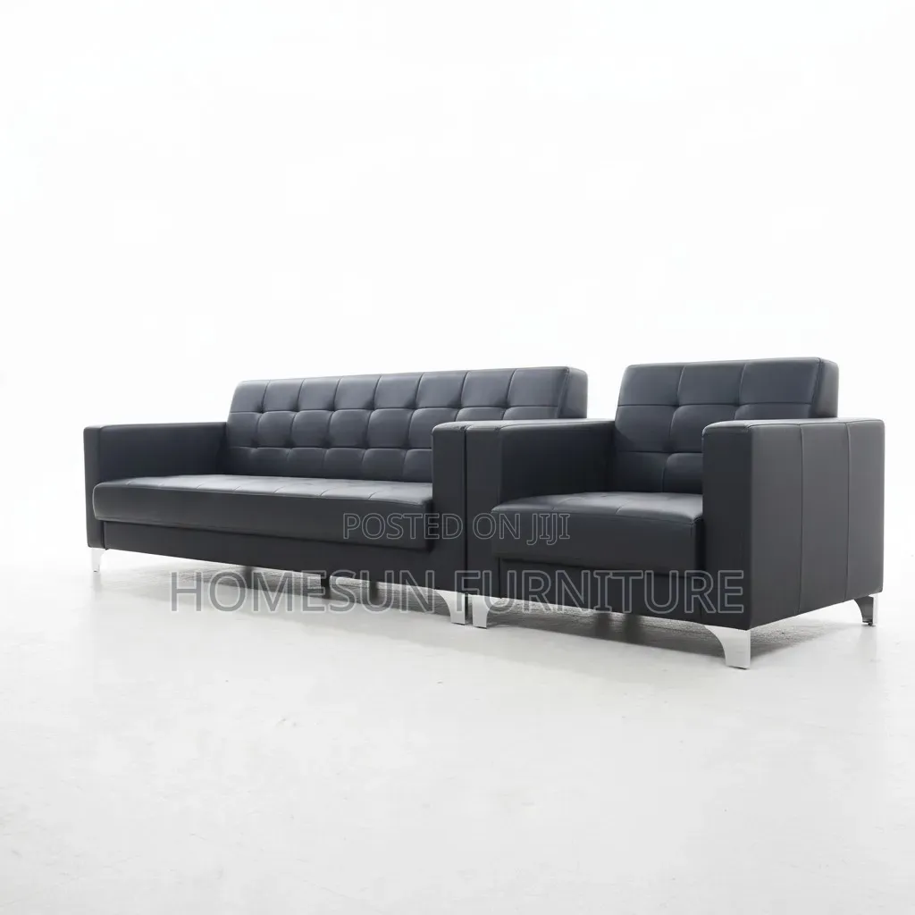 Sofa Set – Modern Black Leather 3-Seater and 2 -Seater