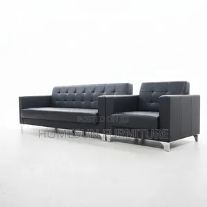 Sofa Set – Modern Black Leather 3-Seater and 2 -Seater