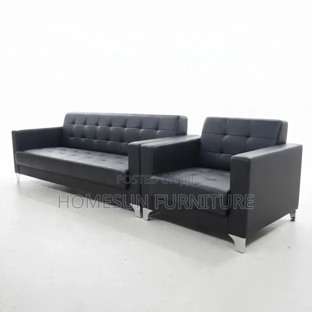 Sofa Set – Modern Black Leather 3-Seater and 2 -Seater