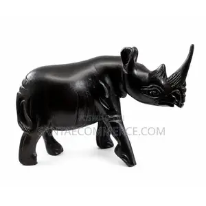 Elegant Beautiful Hand-Carved Wooden Rhino Sculpture Statue Figurin
