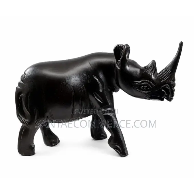 Elegant Beautiful Hand-Carved Wooden Rhino Sculpture Statue Figurin