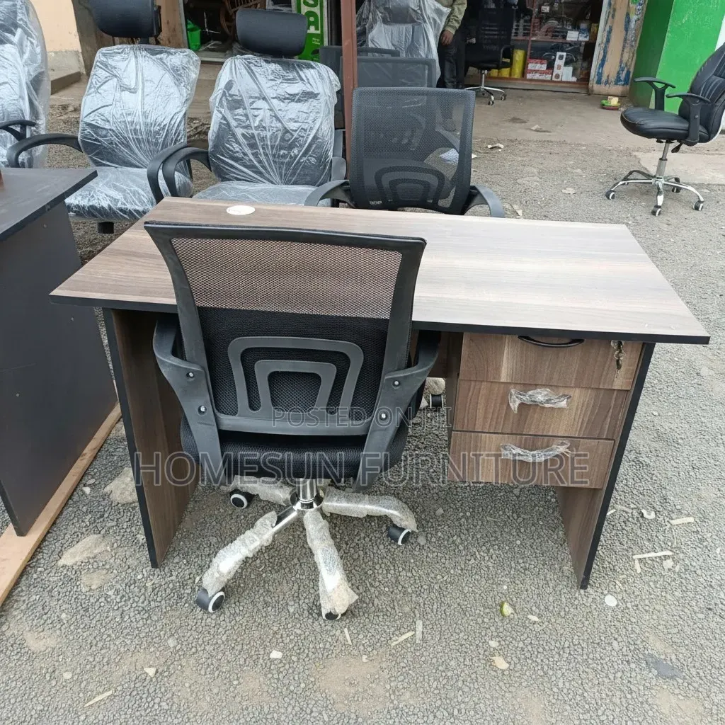 Office Desk and Chair – Brown Executive Desk With 3 Drawers