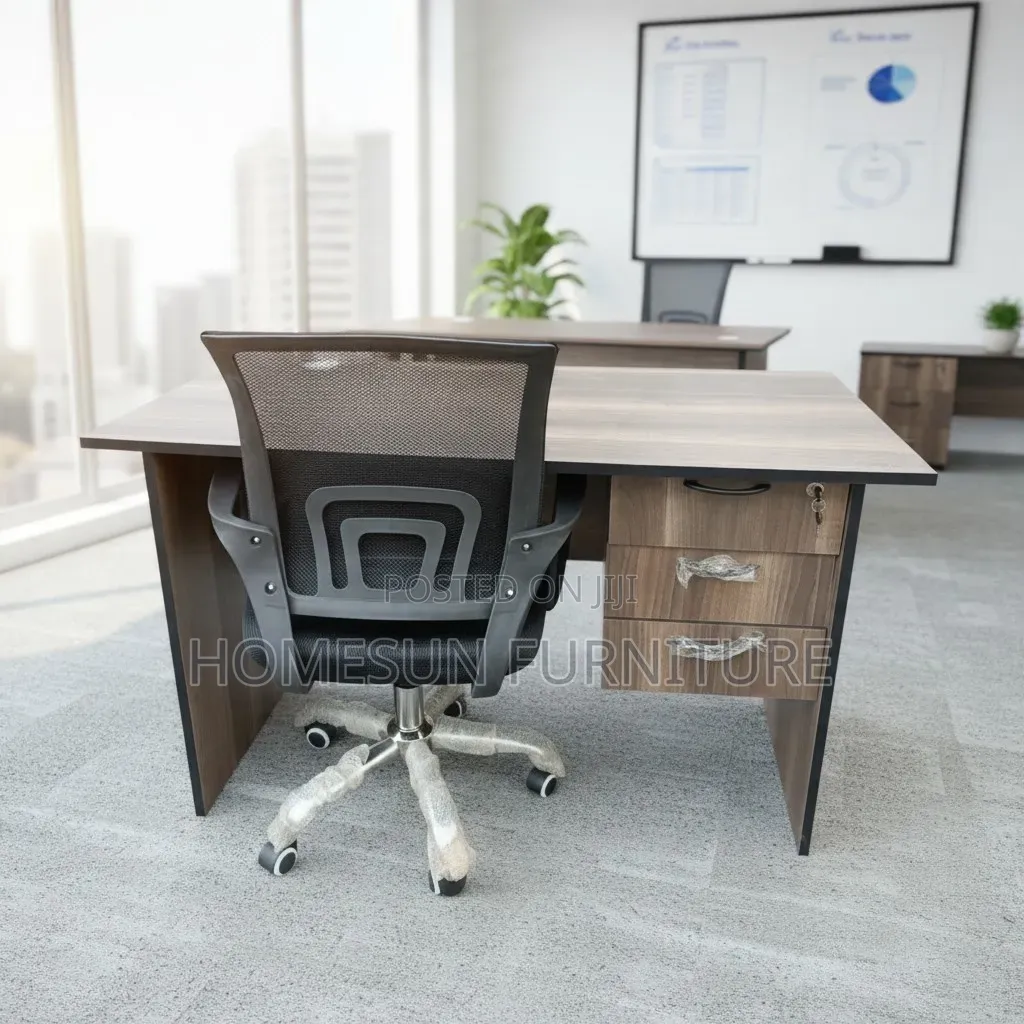 Office Desk and Chair – Brown Executive Desk With 3 Drawers