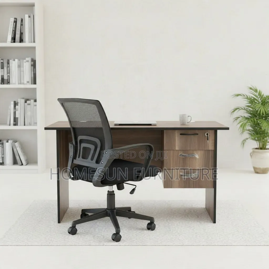 Office Desk and Chair – Brown Executive Desk With 3 Drawers