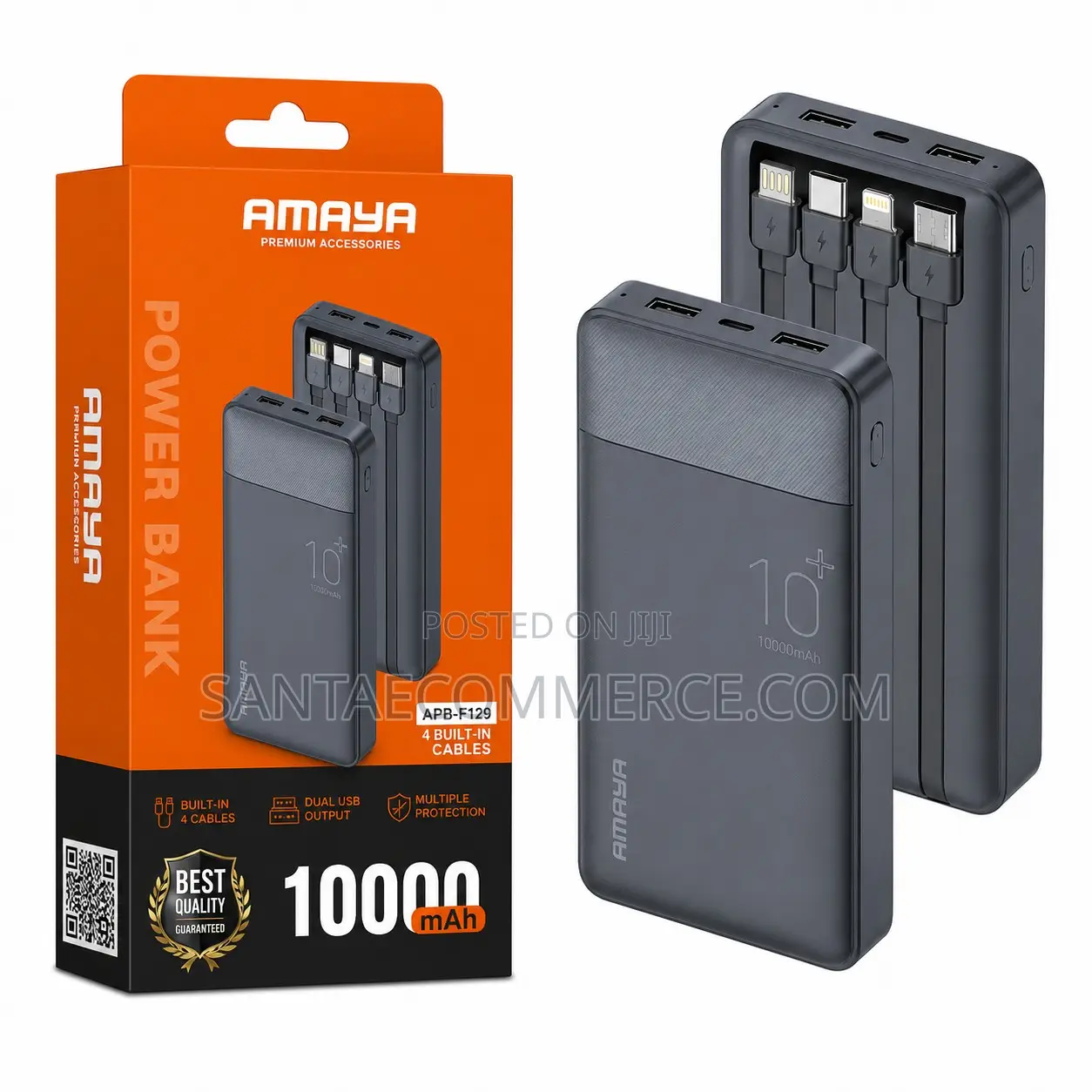 Amaya APB-F129 10000mAh Power Bank With Built-in Cables KSh1,100