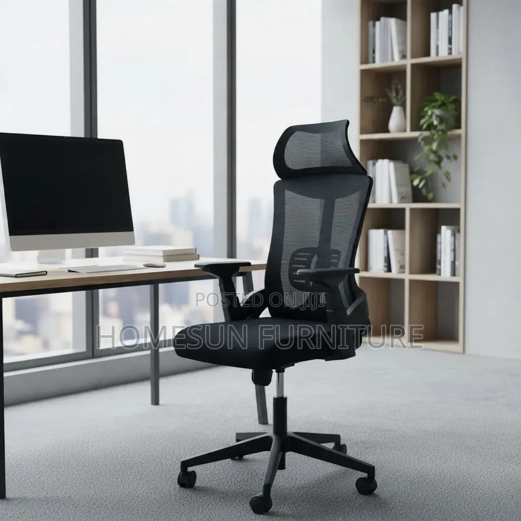 Office Chair – Black Ergonomic Mesh Chair With White Frame
