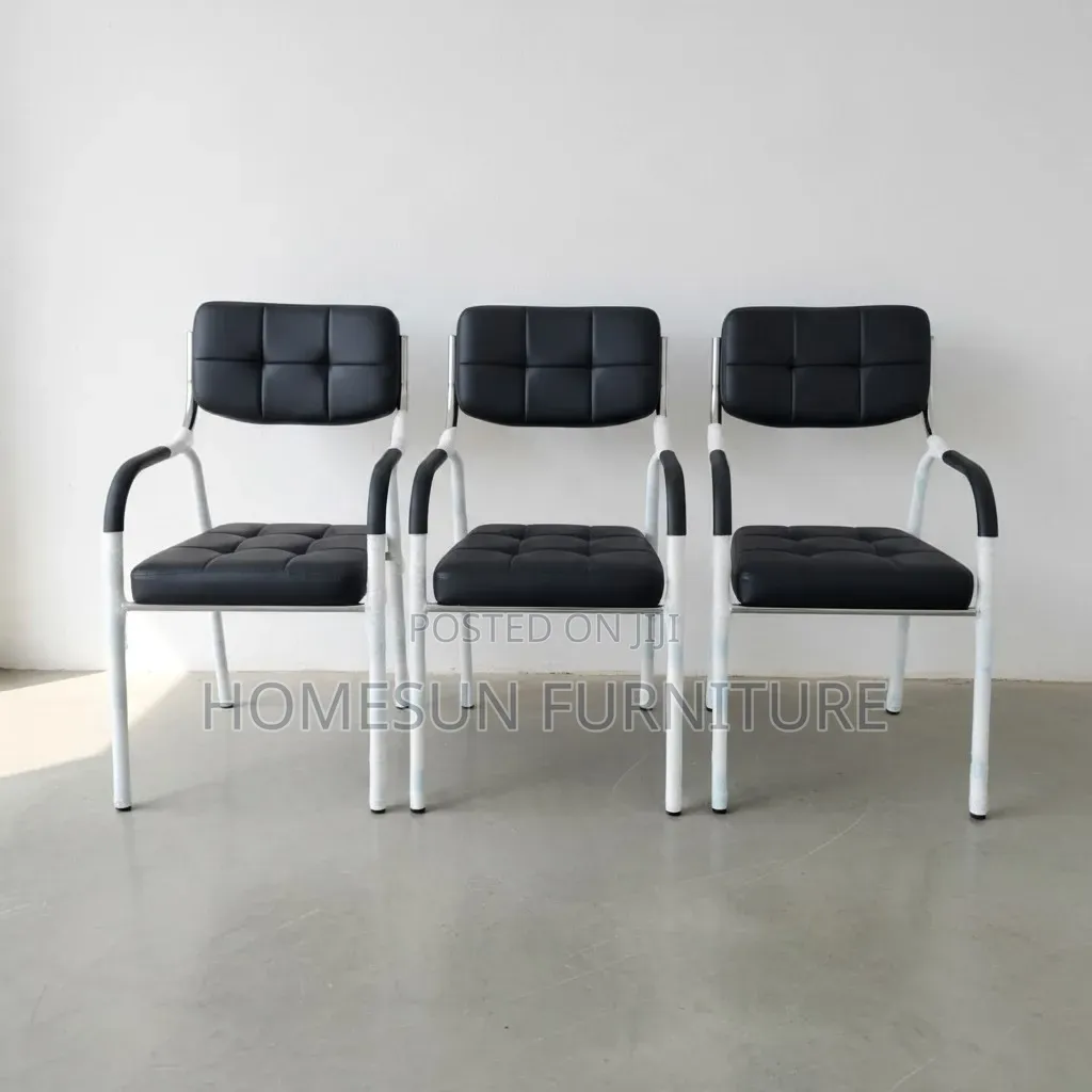Visitor Chair – Black Padded Seat With White Frame