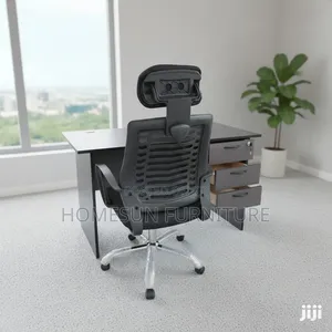 Office Chair and Desk – Black Mesh Headrest Executive Seat