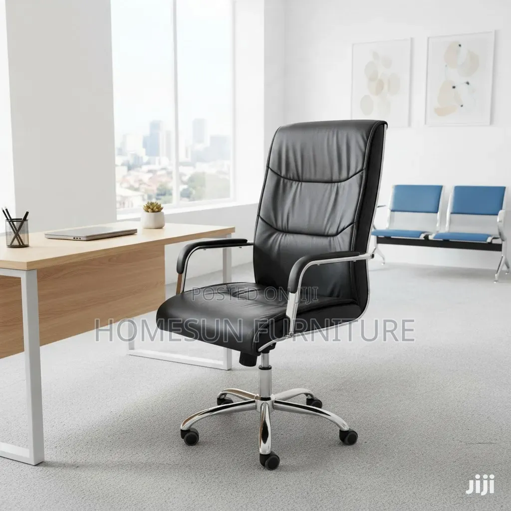 Executive Office Chair – Black Leather High Back