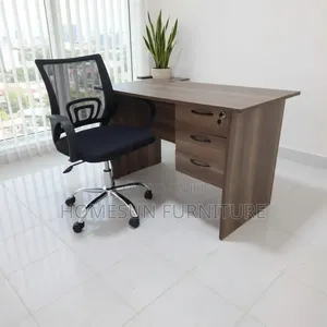 Both Office Desk and Office Chair – Black Mesh With Lumbar Support