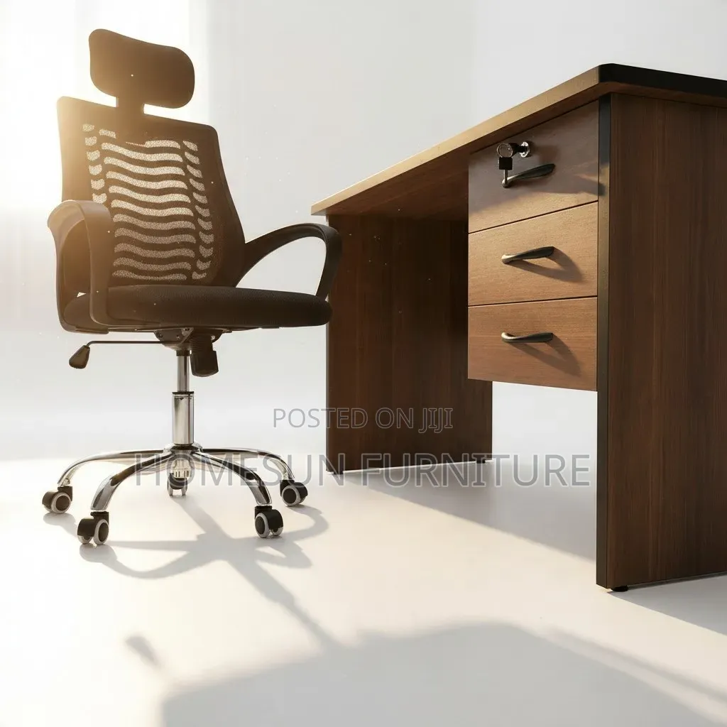 Office Chair and Desk – Ergonomic Black Mesh Headrest Seat