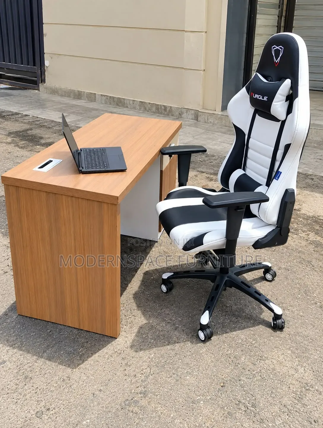 White Racing Gaming Chair and Office Desk