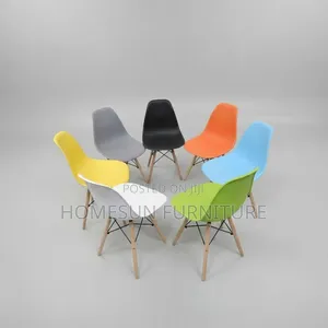 Dining Chair – Colourful Plastic Seat With Wooden Legs
