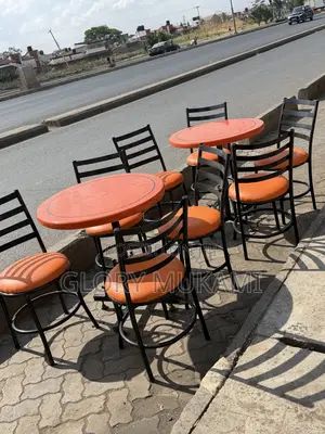 Round Orange Tables and Bar Chair Set