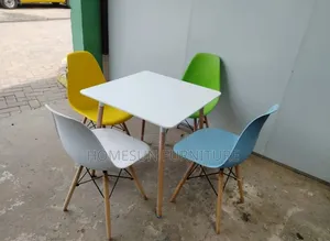 Dining Set – White Table With Four Colourful Chairs