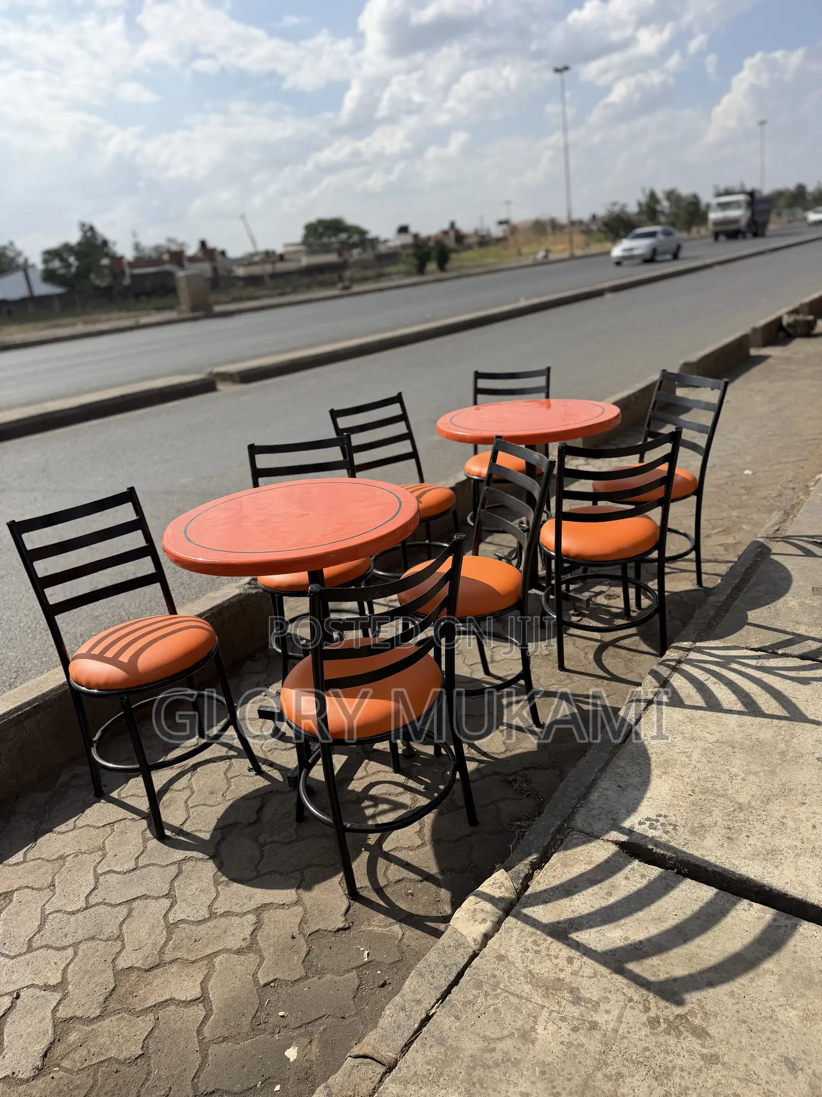 Round Orange Tables and Bar Chair Set