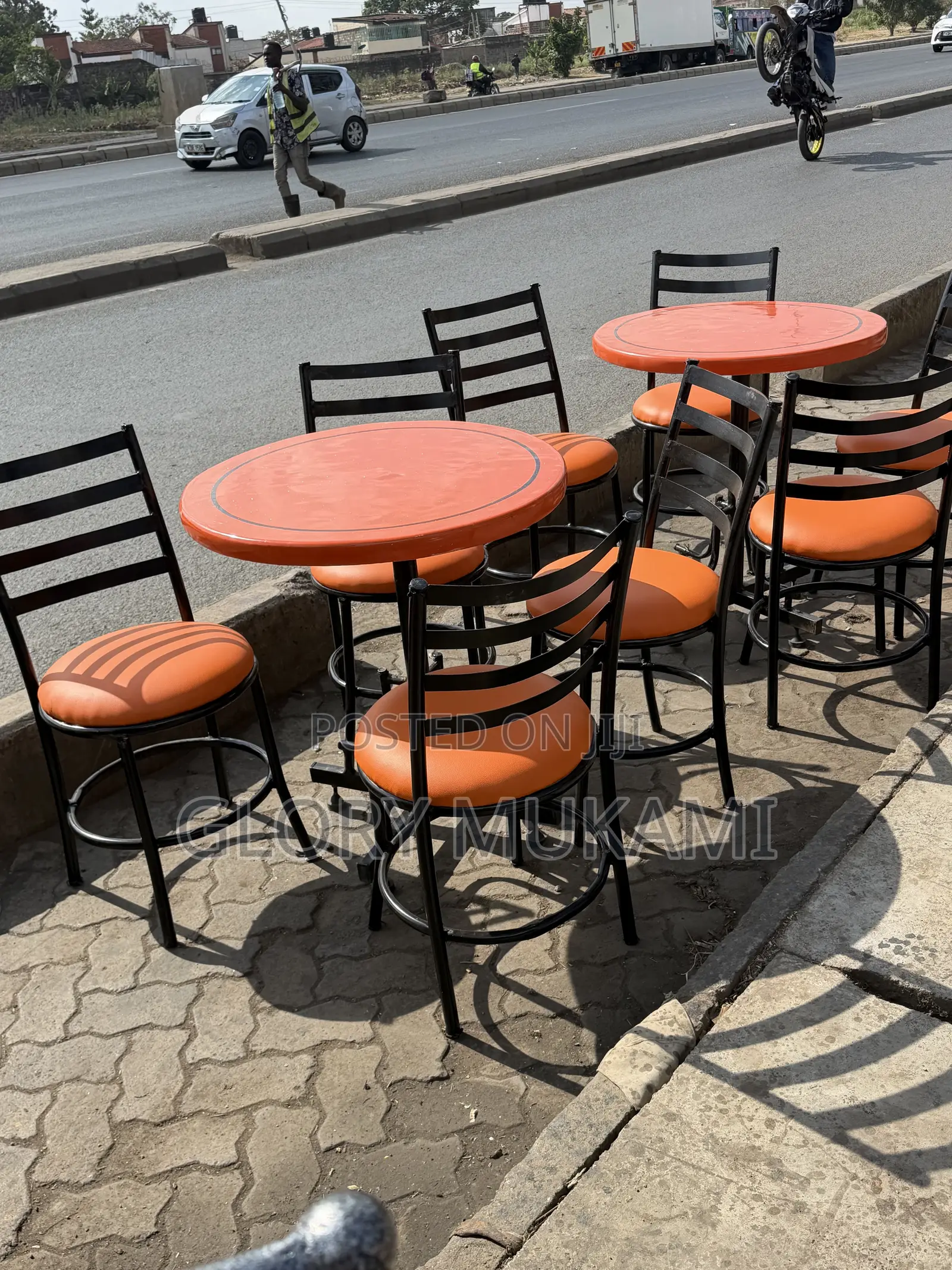 Round Orange Tables and Bar Chair Set