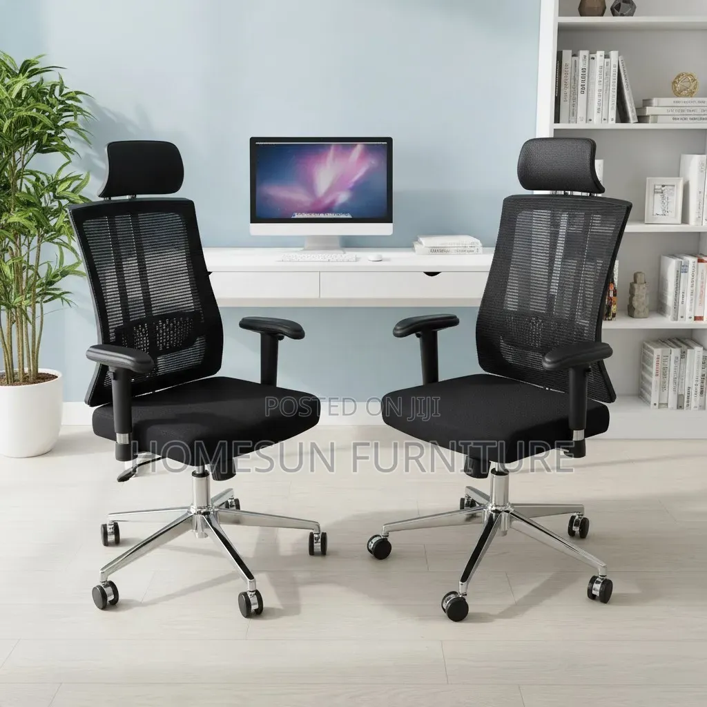 Office Chair – Black Mesh Ergonomic Seat With Headrest