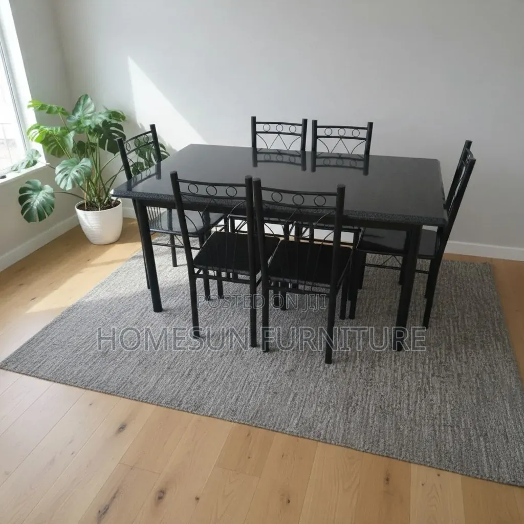 Dining Set – Black Rectangular Table With Six Chairs