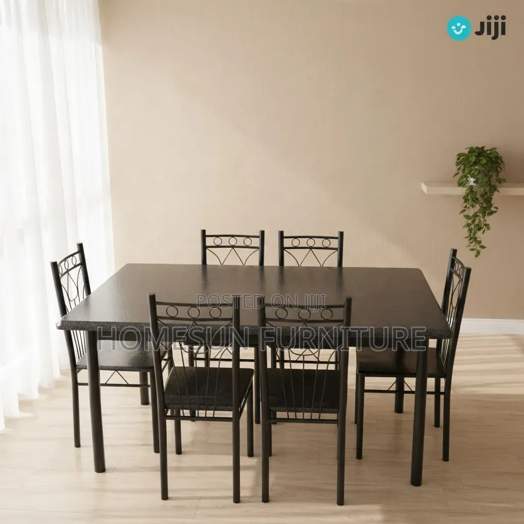 Dining Set – Black Rectangular Table With Six Chairs