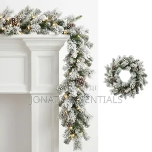 Pre Lit Snow Frosted Christmas Garland 2.7M With Warm Lights