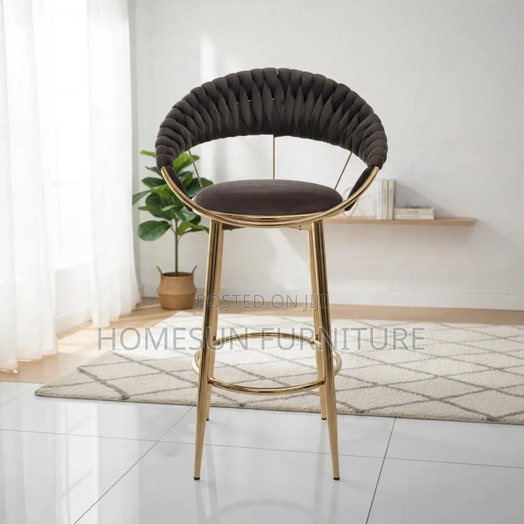 Bar Stool – Brown Padded Seat With Gold Metal Frame