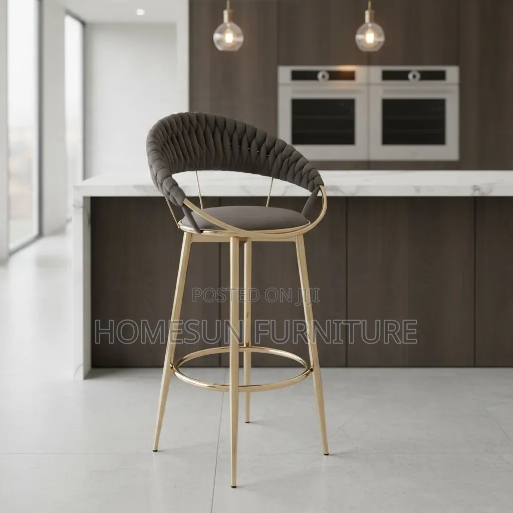 Bar Stool – Brown Padded Seat With Gold Metal Frame
