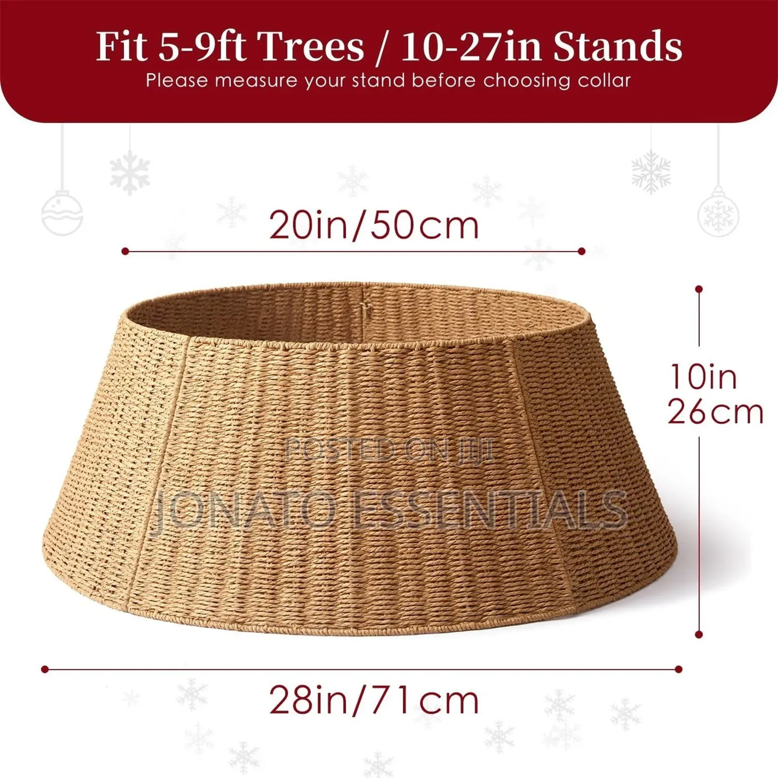 Woven Rattan Christmas Tree Collar Ring Base Cover 28 Inch