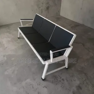 Office Bench – 3-Seater Black Cushions With White Frame