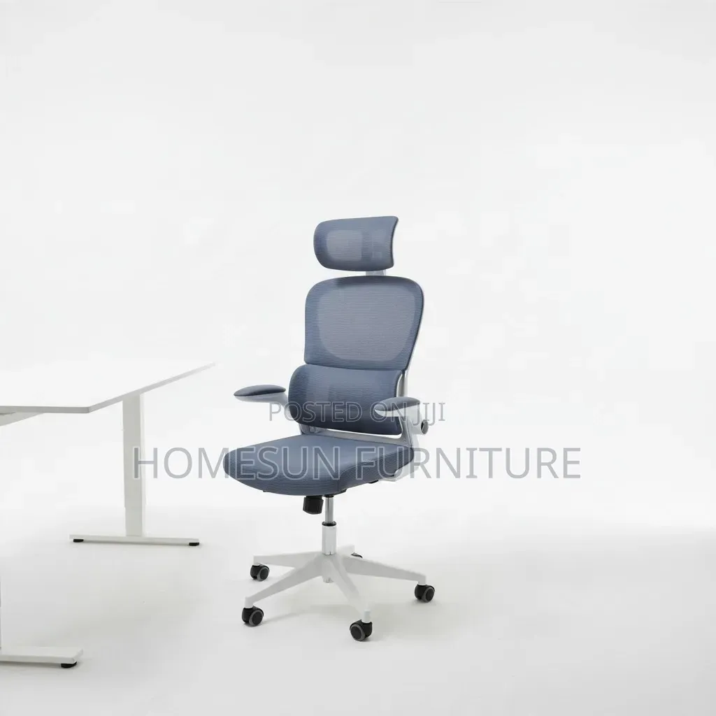 Office Chair – Grey Ergonomic High-Back With Headrest