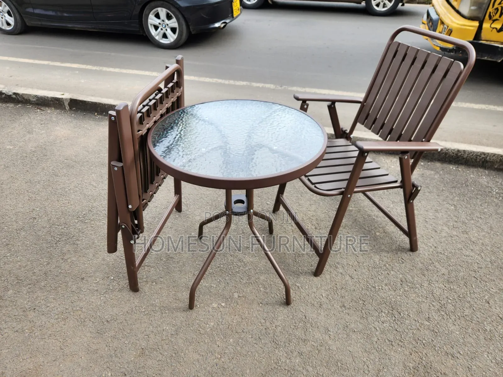 Outdoor Bistro Table and Chair Set With Glass Top