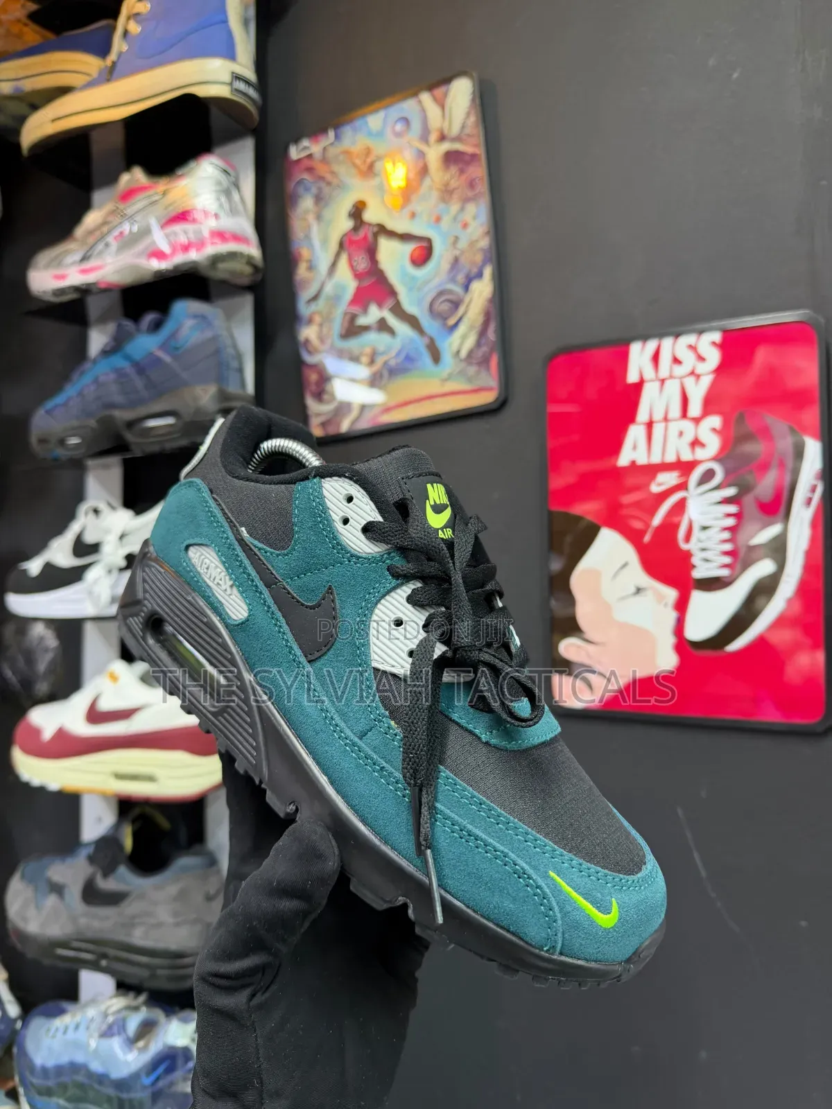 Nike Air Max 90 “ Dark Teal, Black, and Volt/Cool Grey”