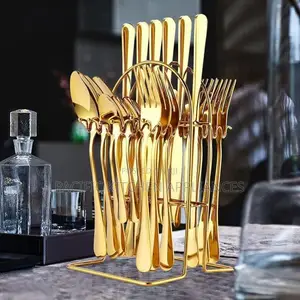 24-Piece Luxury Gold Stainless Steel Cutlery Set