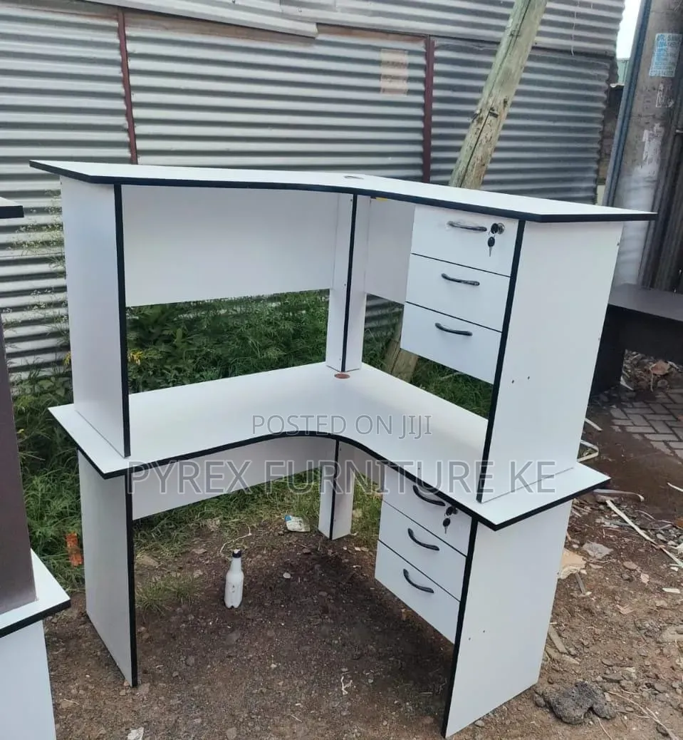 White 3-Drawer L-Shaped Reception Table