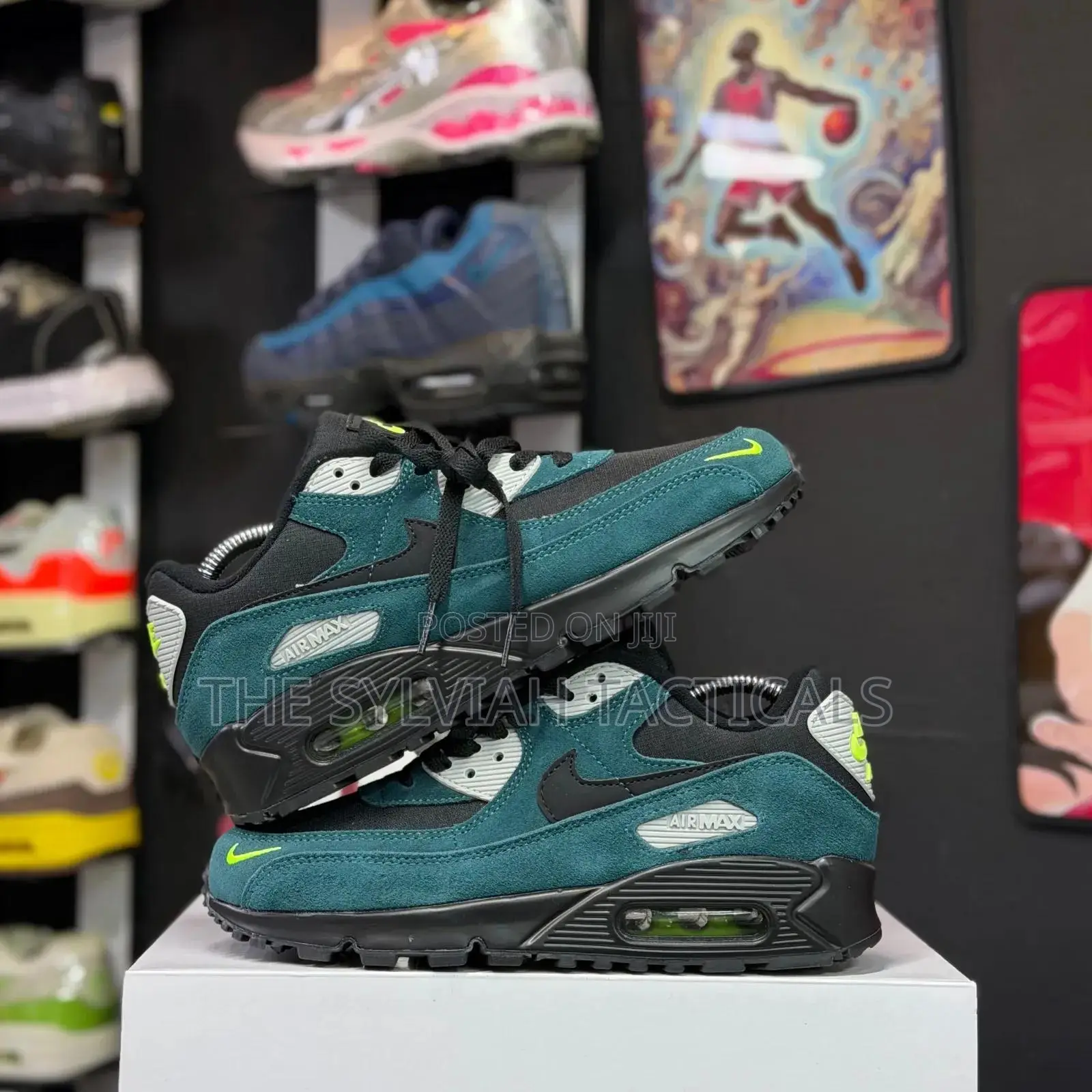 Nike Air Max 90 “ Dark Teal, Black, and Volt/Cool Grey”