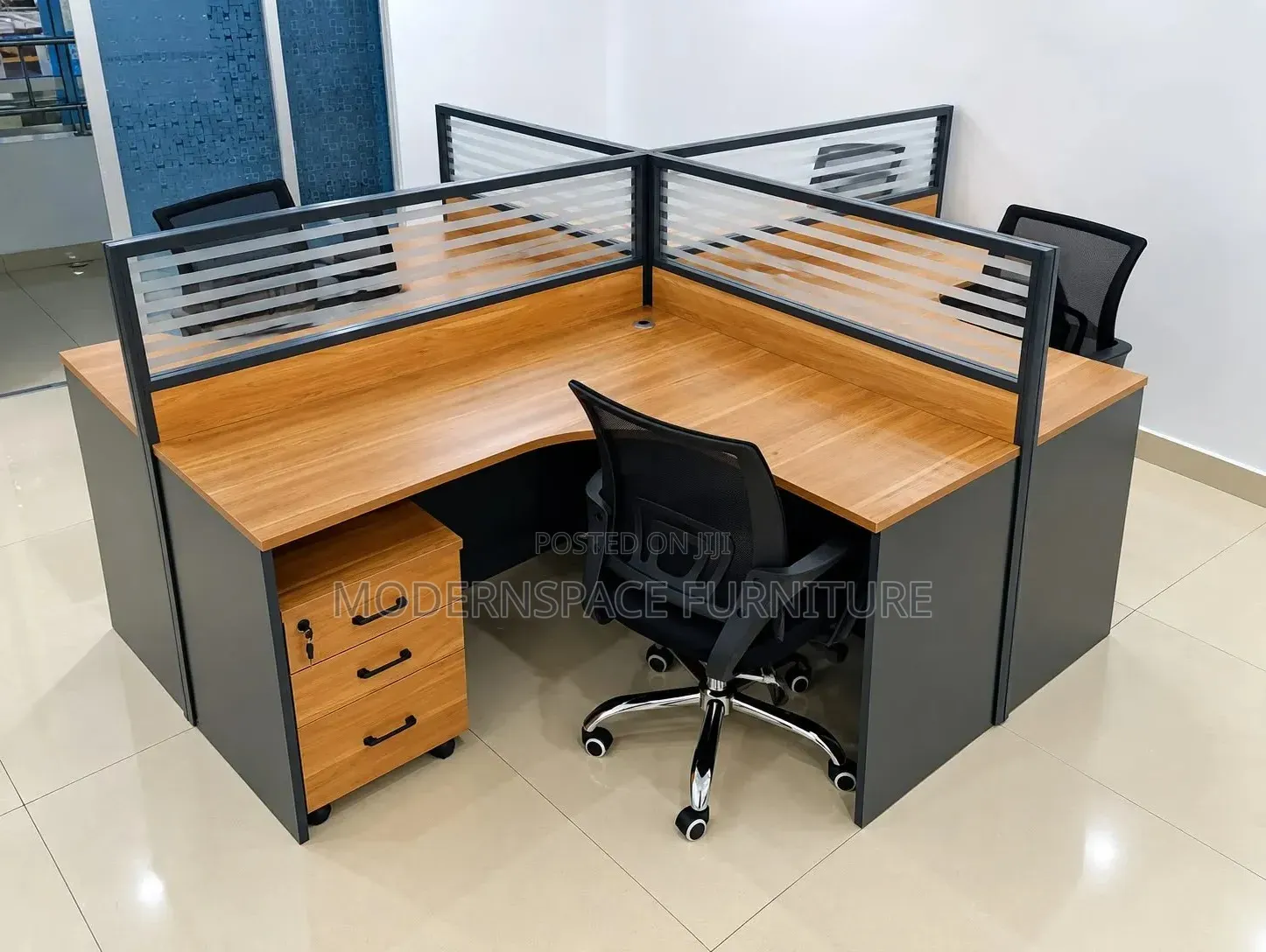 Shaped Office Desk With Partitions