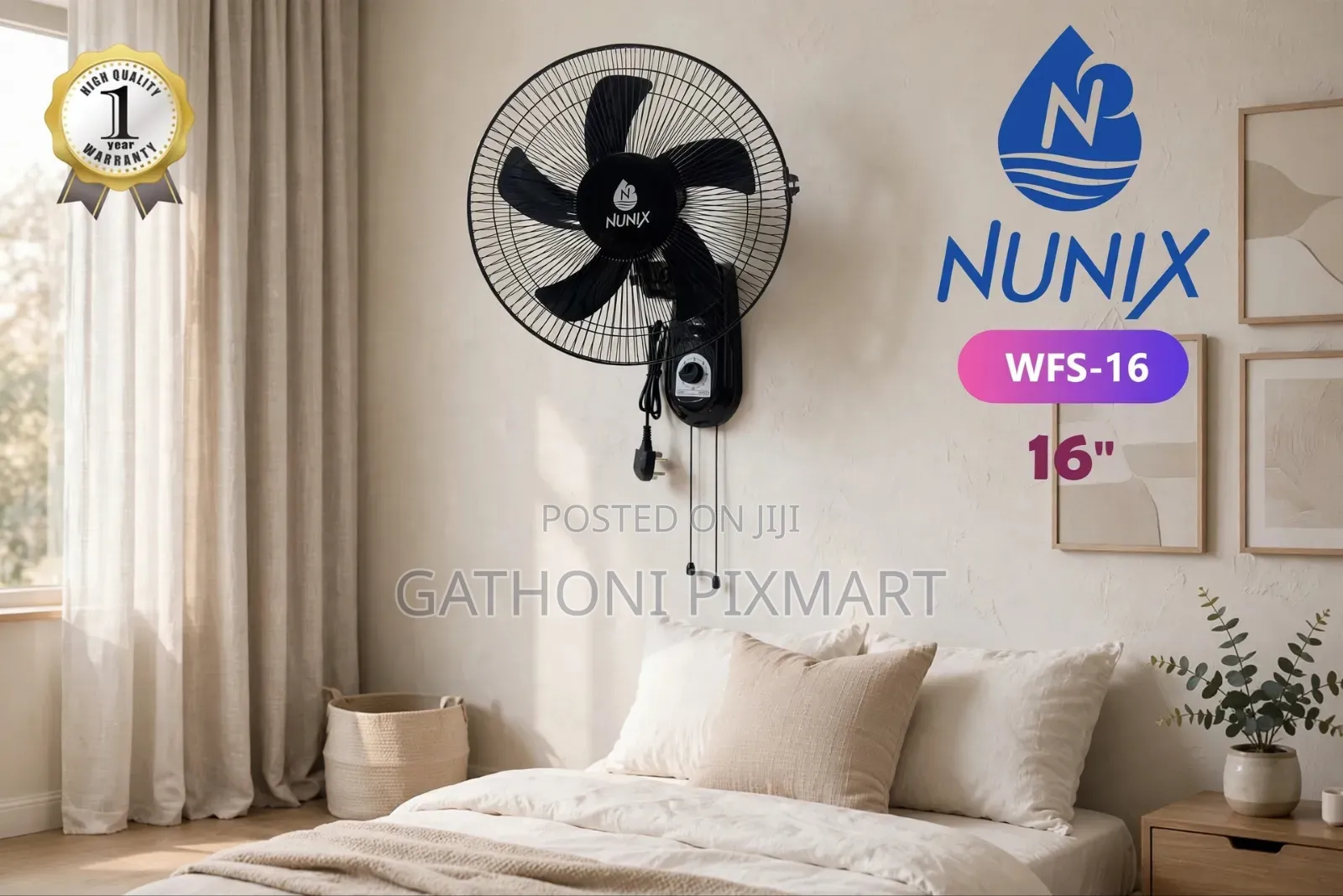 Nunix 16 Inch Wall Fan for Bedroom and Sitting Room