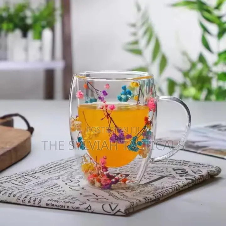 Double Wall Glass Coffee Mug With Colorful Floral Design