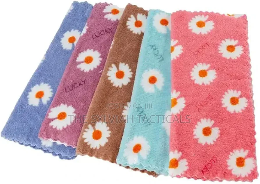*5pc Coral Fleece Square Soft Absorbent Cloth, Wipe Hand Towel,